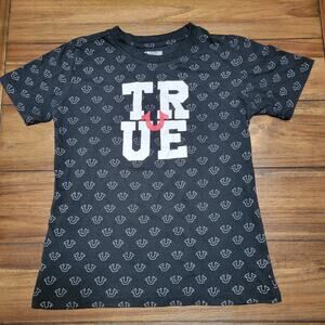 True Religion Youth Black Tee All Over Logo - Size Youth Large
